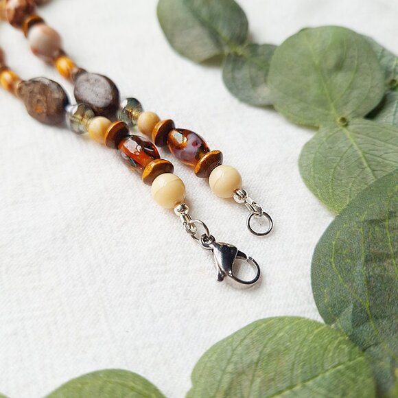 Goblincore Gemstone Beaded Necklace, Woodland Hippie Pendant Necklace, Bohemian - Picture 6 of 12